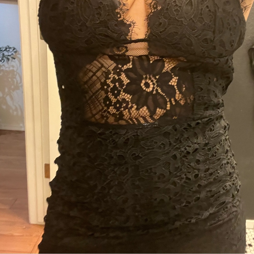 Black Lace Midi-Dress